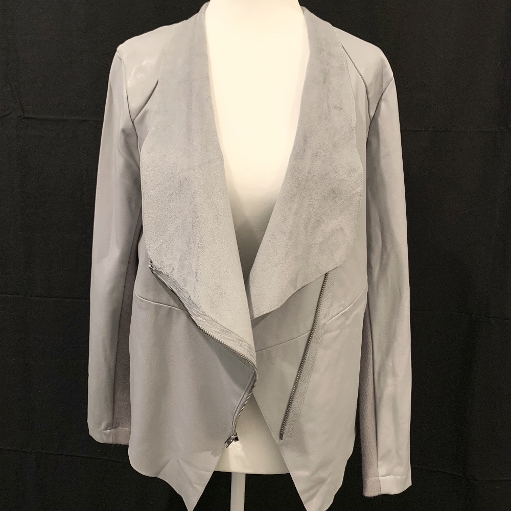 BB Dakota Faux Leather/Suede Zippered Moto Drape Jacket Sz Small